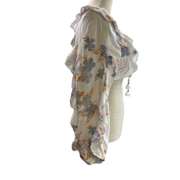 Olivaceous Crop Top Floral Print Long Sleeve Boho Cottagecore Beachy Sz L - Picture 7 of 16